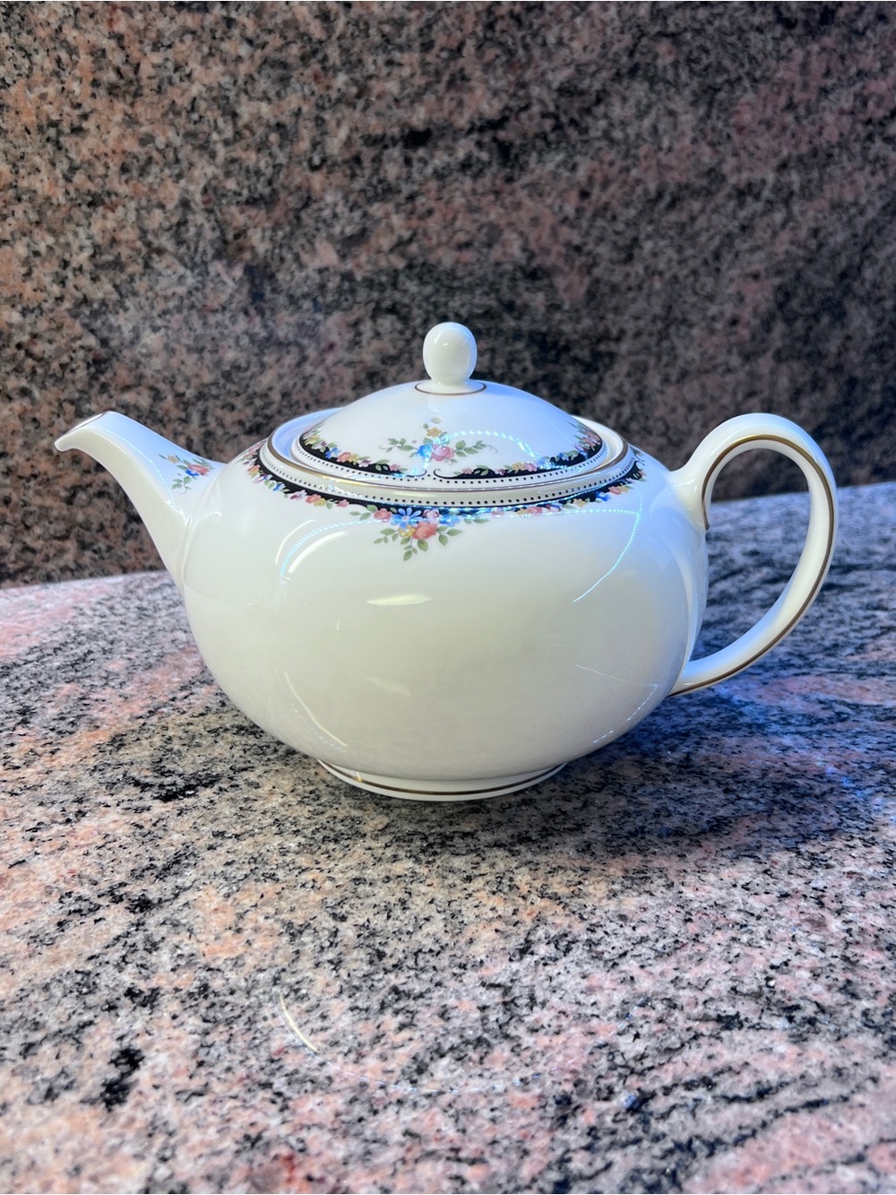 Vintage Wedgwood White Porcelain Teapot with Gold Accent